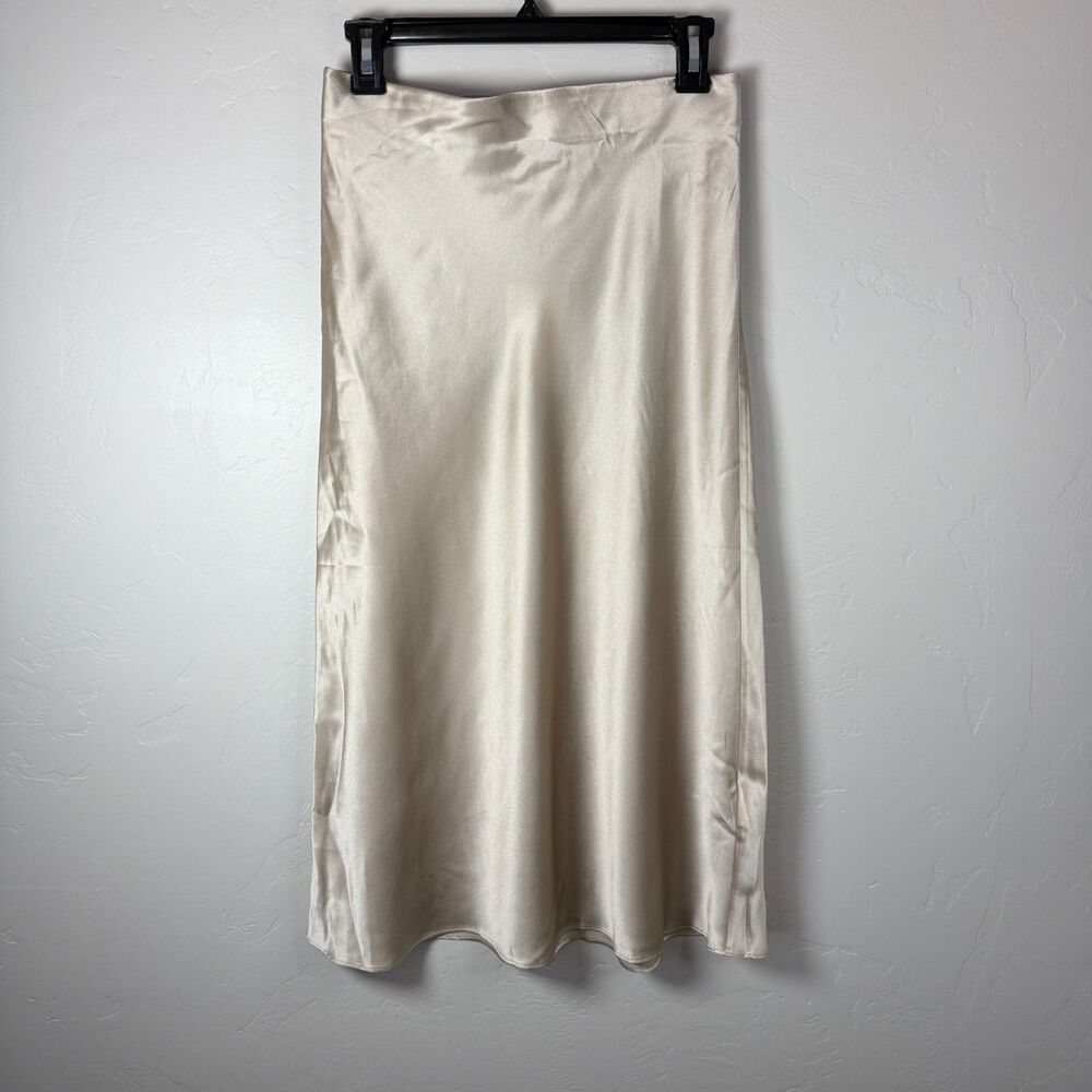 NWT Quince 100% Silk Midi Slip Skirt in Champagne Beige - Size Small - Picture 2 of 7